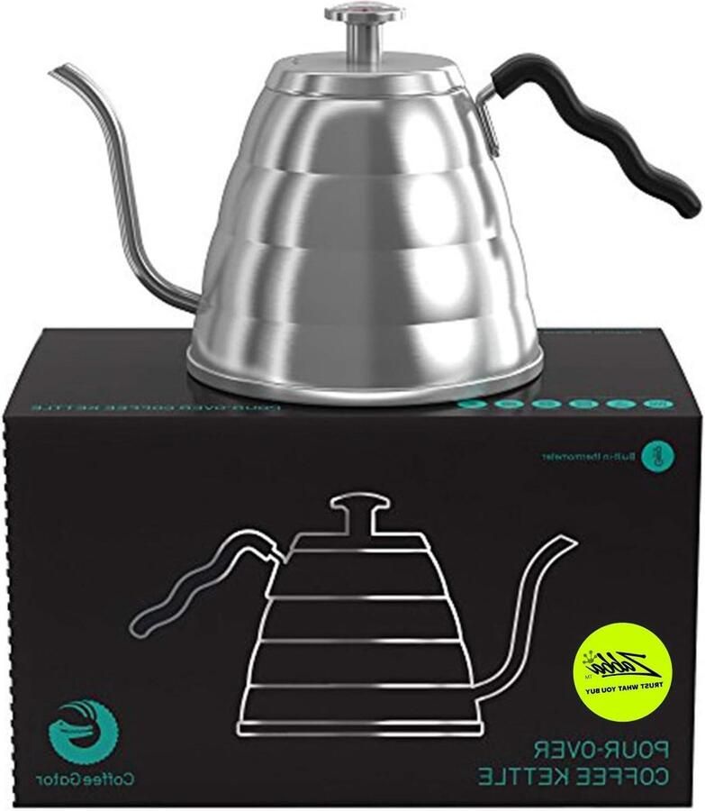 Zwanenhals waterkoker Koffieketel met thermometer Perfecte koffie zetten Geïntegreerde temperatuurmeter 1 Liter Roestvrij staal