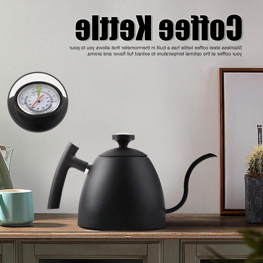 Zwanenhals Waterkoker Koffieketel Perfecte Koffie Zetten Ingebouwde Thermometer 800ml Capaciteit Zwart
