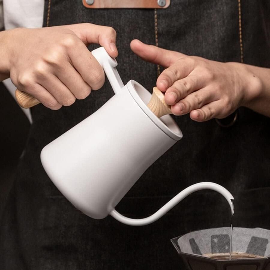 Zwanenhals Waterkoker Koffieketel Schenkkan Precisie Koffie Zetten Lange Smalle Tuit 550ml Wit