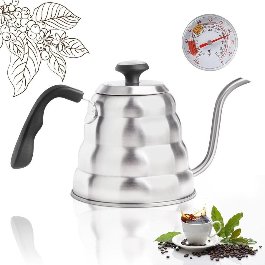 Zwanenhals Waterkoker Koffieketel Theeketel Perfecte Koffie Thee Ingebouwde Thermometer 12 Liter Zilver