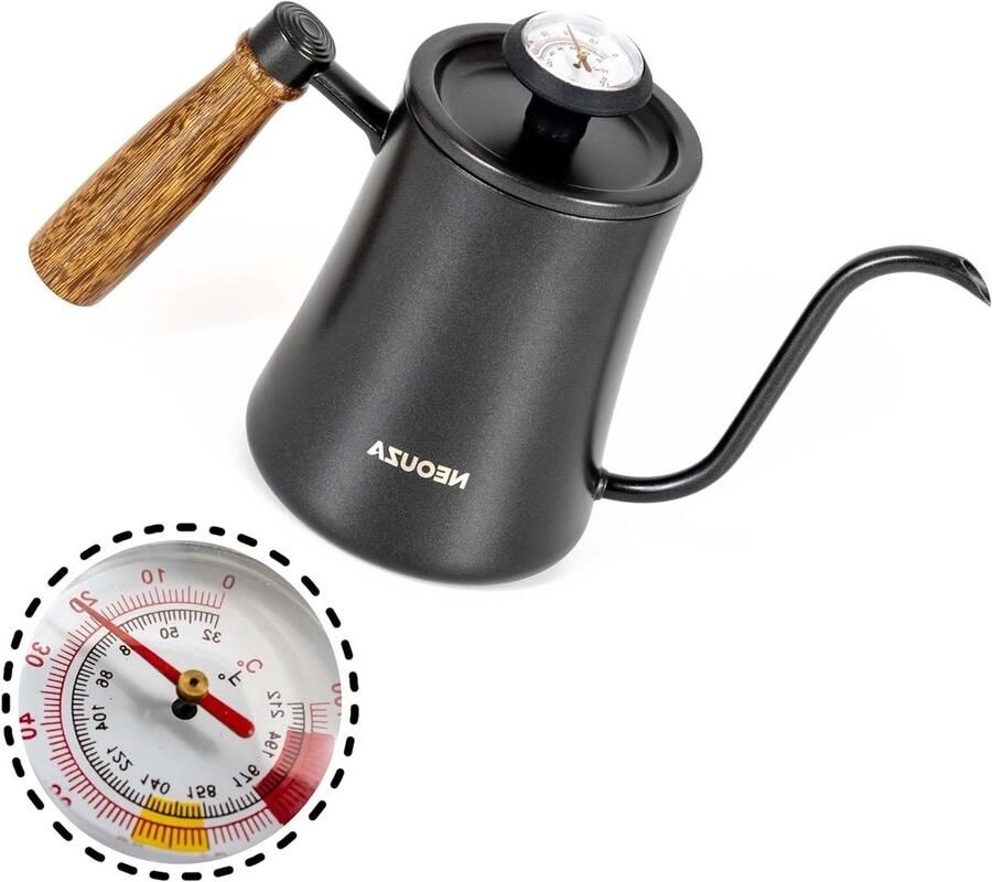 Zwanenhals Waterkoker Koffieketel Theeketel Precisie Gieten Ingebouwde Thermometer 500ml Zwart