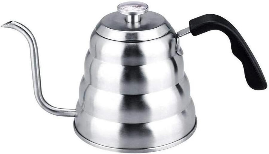 Zwanenhals Waterkoker Koffieketel Theepot Koffie Zetten Ingebouwde Thermometer 1.2 Liter Roestvrij Staal