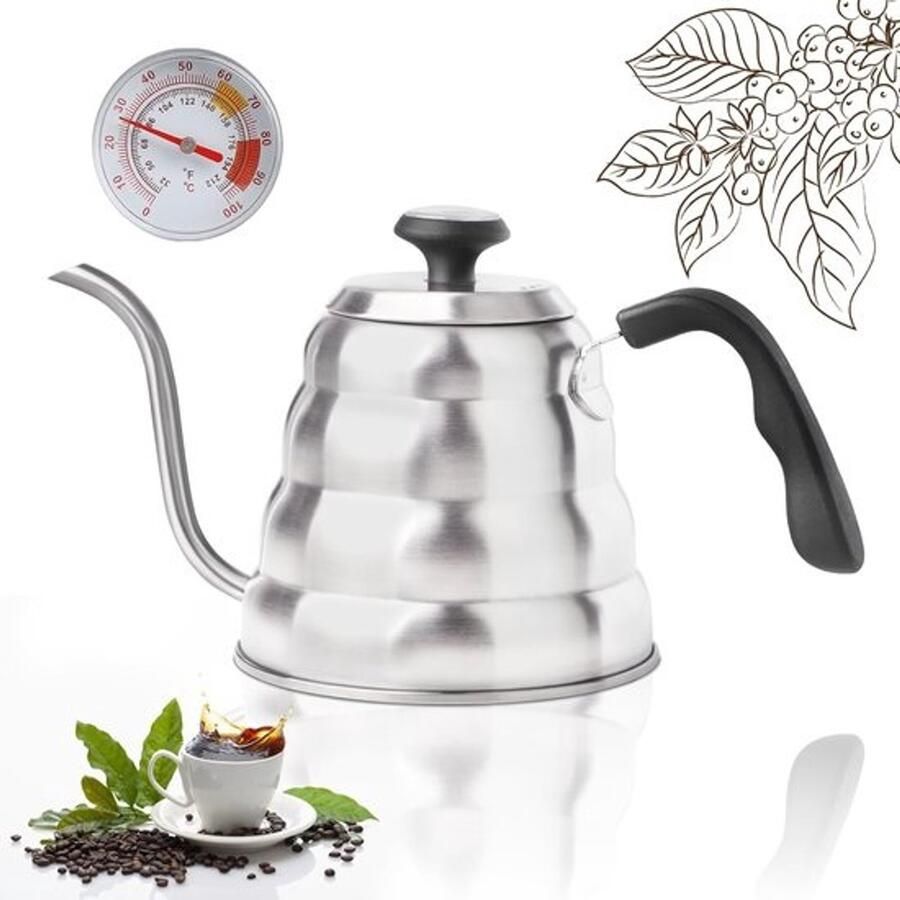 Zwanenhals waterkoker Koffiepot met thermometer Koffie zetten Nauwkeurige waterstroom 12 liter Zilver