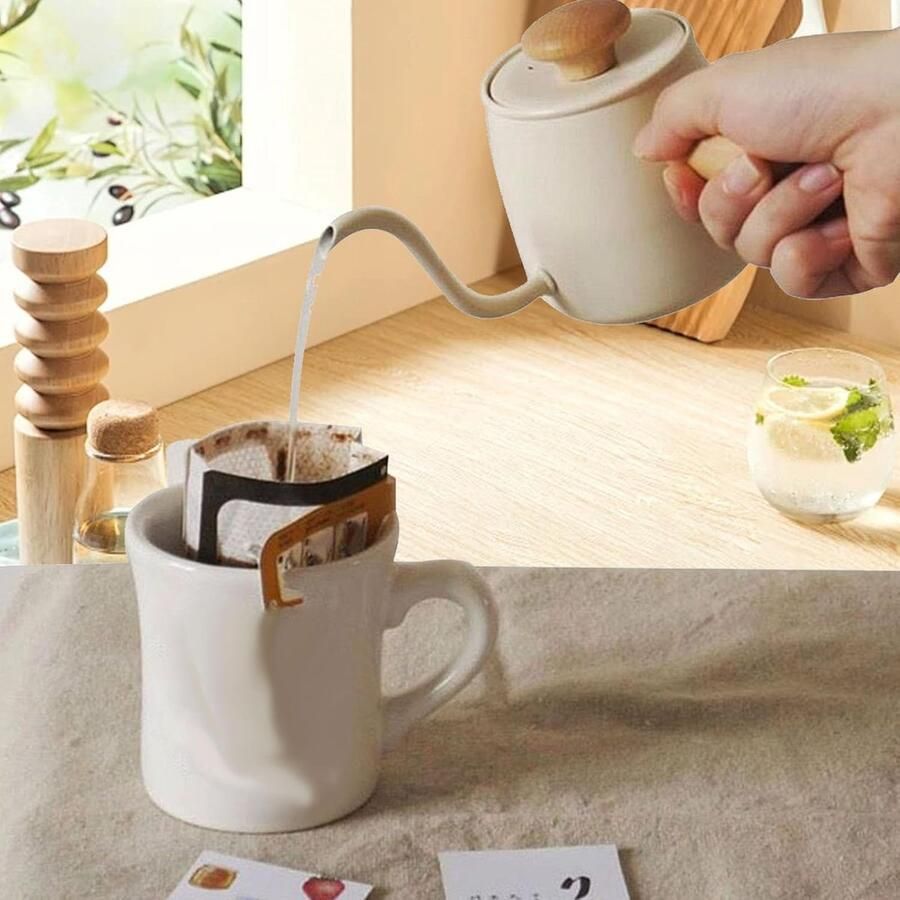 Zwanenhals Waterkoker Koffiepot Theepot Koffie Thee Zetten Smalle Tuit 350 ml Wit