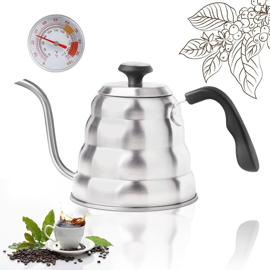 Zwanenhals waterkoker Koffiepot theepot Thee koffie zetten Met ingebouwde thermometer 12 liter Zilver