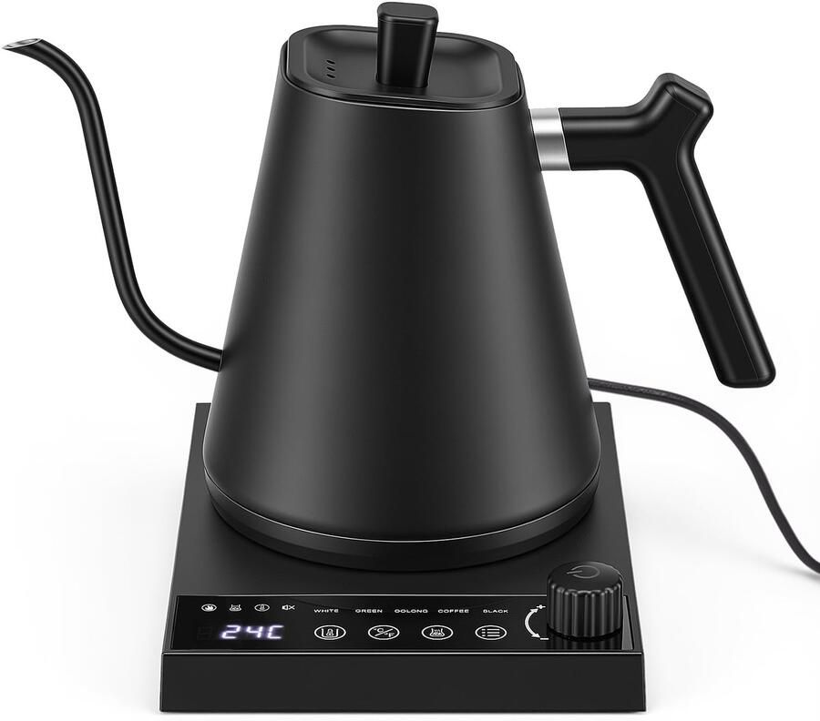 Zwanenhals waterkoker met temperatuurinstelling zwanenhals roestvrij staal 600 ml nauwkeurig 40-100 °C voor gieten over koffie en thee handfilter waterkoker met temperatuurweergave