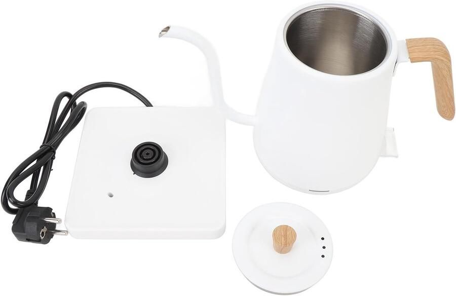 Zwanenhals Waterkoker Overgietketel Koffie Precisie Gieten Automatische Uitschakeling 800 ml Capaciteit Wit Houtnerf
