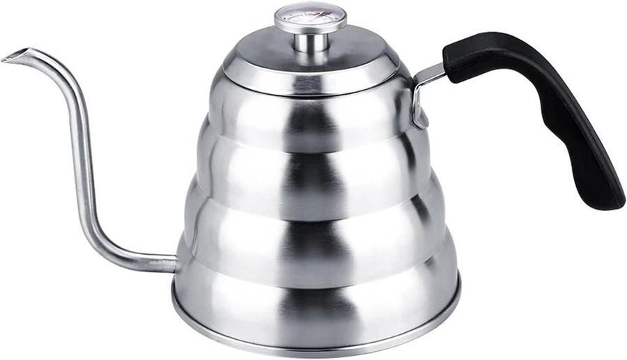 Zwanenhals Waterkoker Theepot Koffiekan Koffie Zetten Met Nauwkeurige Thermometer 1.2 Liter Zilver