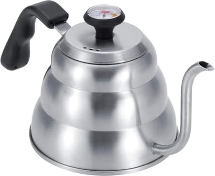Zwanenhalsketel Koffieketel Theeketel Koffie Thee Zetten Met ingebouwde thermometer 1 Liter Zilver