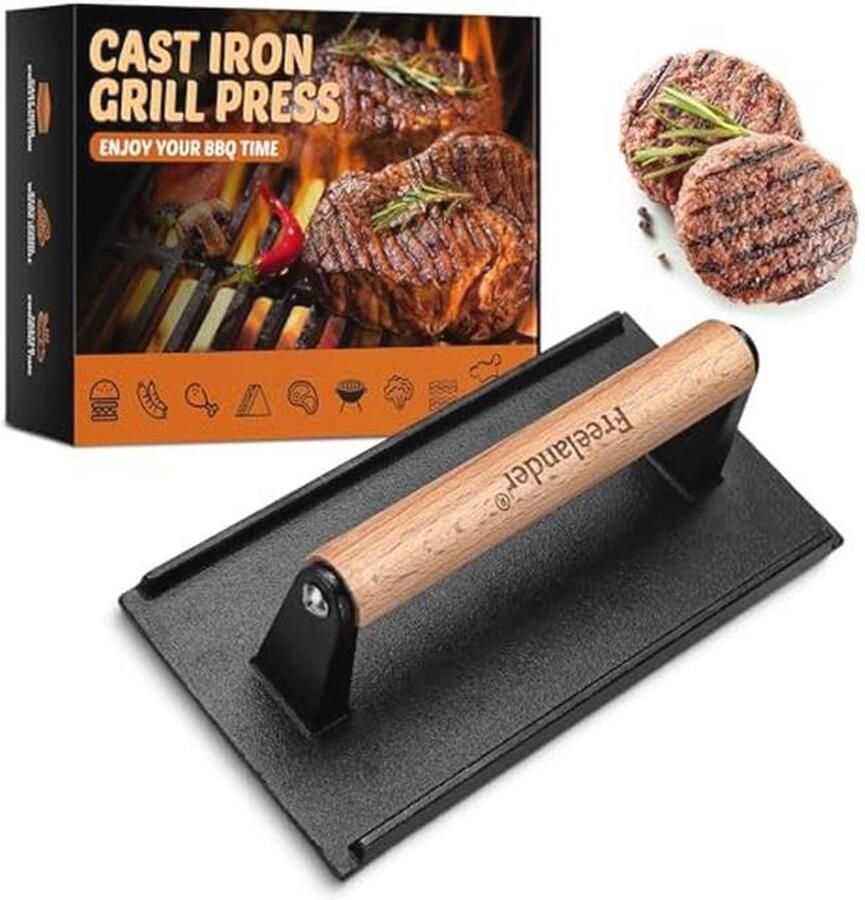 Zware Gietijzeren Burgerpers met Hittebestendige Handgreep voor BBQ Grill Perfect voor Burgers Steaks en Sandwiches