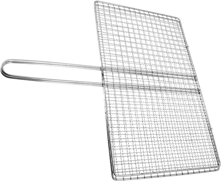 Zware Grillmand RvS Rek Buiten Grillen Met Handvat 35 x 24 cm Zilver