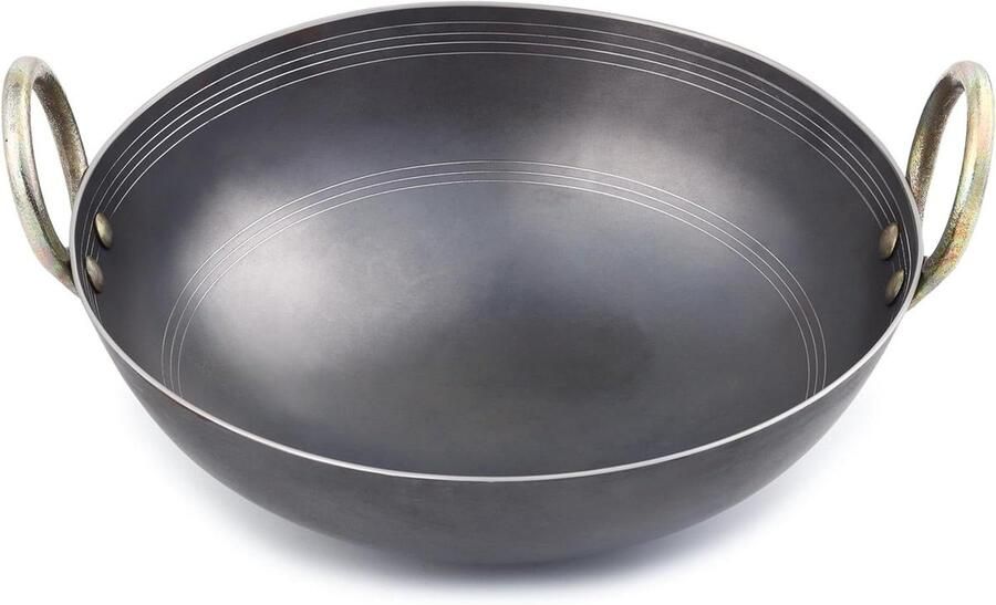 Zware IJzeren Kadai Wokpan Koekenpan Frituren en Koken Gelijkmatige Warmteverdeling 5 Liter Zwart