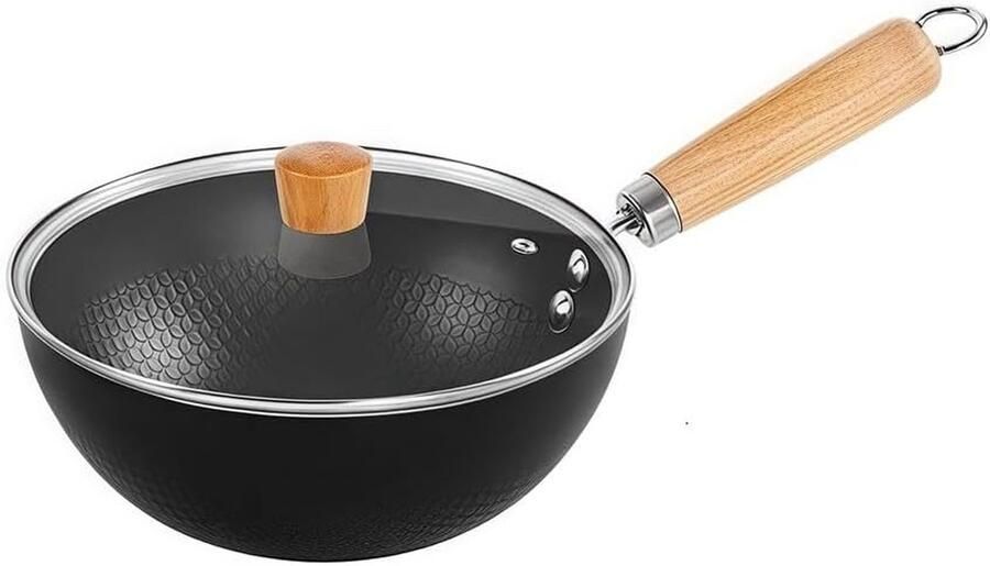 Zware Koekenpan Wok Pan Dagelijks Koken Platte Bodem 18 cm Zwart