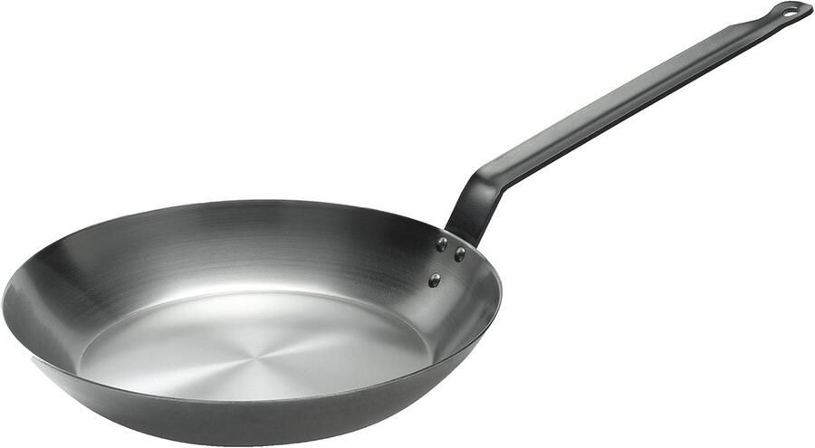 Zware ondiepe koekenpan 20 cm Staal zwart één handvat