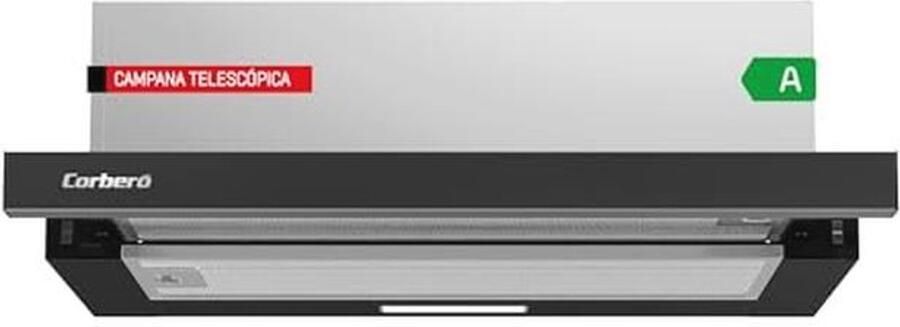 Zwarte afzuigkap 60 cm 350 m³ h 65 W vermogen 2 snelheden 3-laags aluminium filter koolstoffilter energie-efficiëntie B