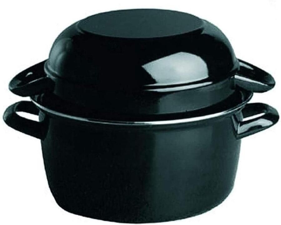 Zwarte Emaille Mosselpan voor Koken en Serveren 2 6 Liter Capaciteit