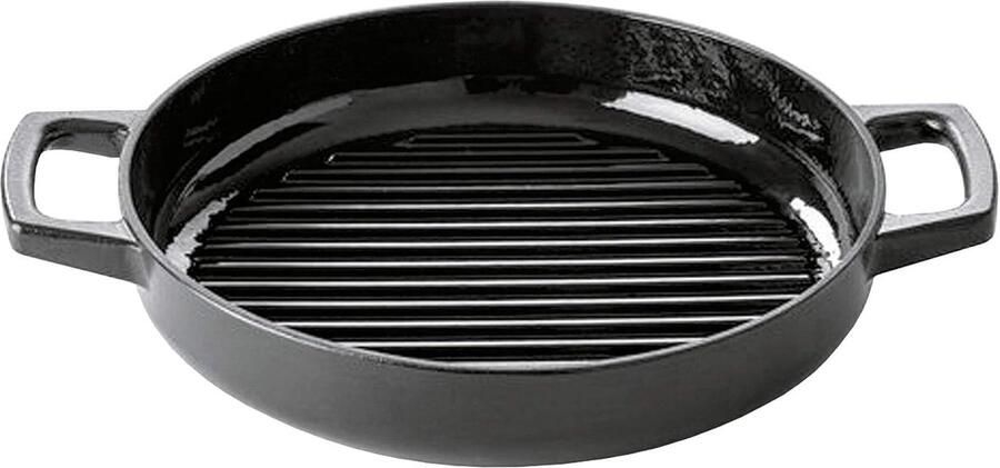 Zwarte Grillpan Gietijzeren Pan Gourmetten en Grillen Ovenbestendig 28 cm Diameter Zwart