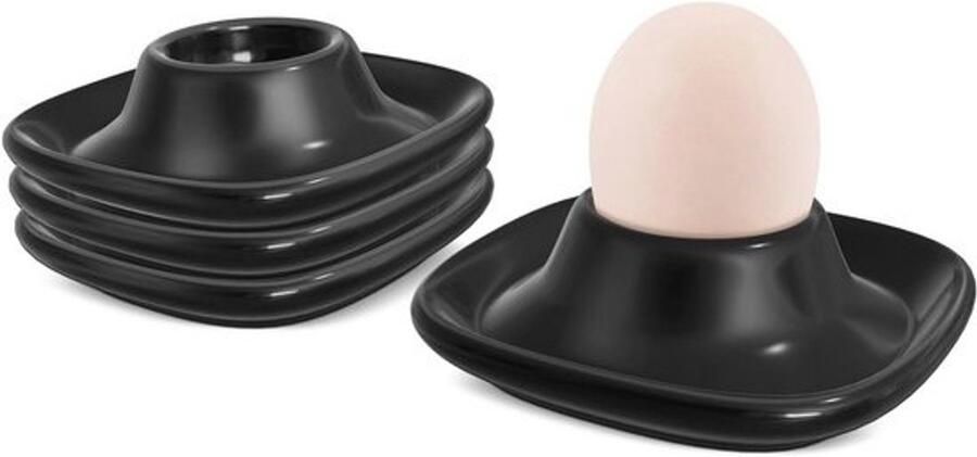 Zwarte Keramische Eierhouders Set 4-delige Porseleinen Eierdopjes voor Ontbijt en Brunch