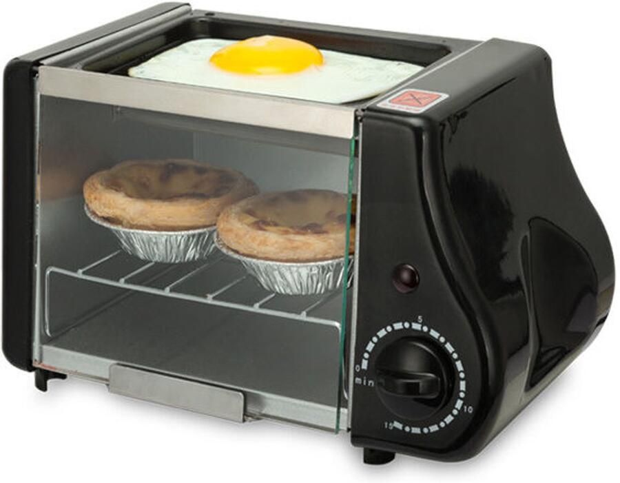YYV Zwarte mini-elektrische oven in specificaties. Deze kleine oven is ideaal voor studentenkamers omdat hij erg compact en gemakkelijk te verplaatsen is