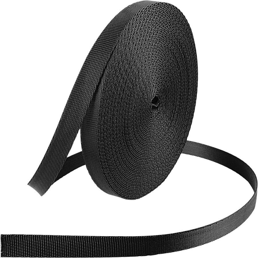 Zwarte Nylon Heavy Duty Woven Strap 10mm x 10m voor DIY Hondenhalsband Sleutels en Bagagegebruik