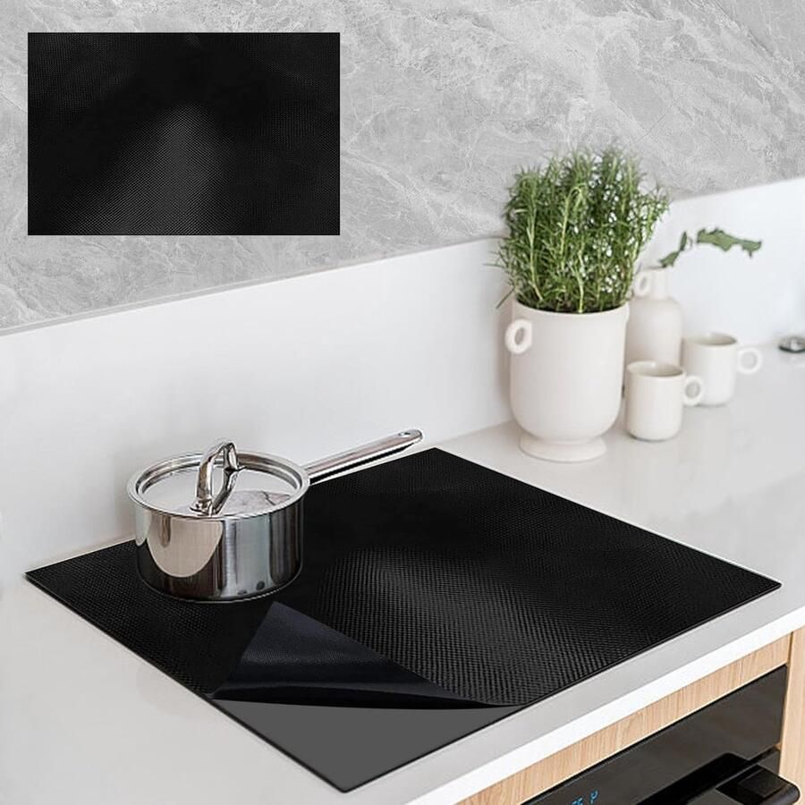 Zwarte Siliconen Beschermmat voor Inductiekookplaat 52 x 60 cm Hittebestendig en Antislip