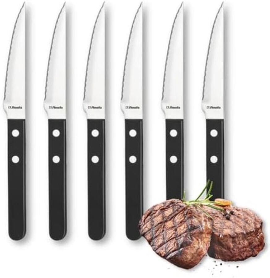 Zwarte Steakmessen Set van 6 voor Pizza en Vlees
