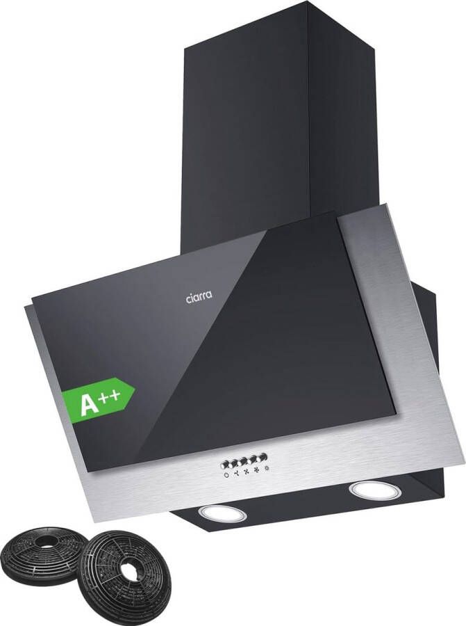 Zwarte Wandafzuigkap 60 cm Energieklasse A++ 350 m³ uur Keukenafzuigkap met 3 Snelheden en Koolstoffilter