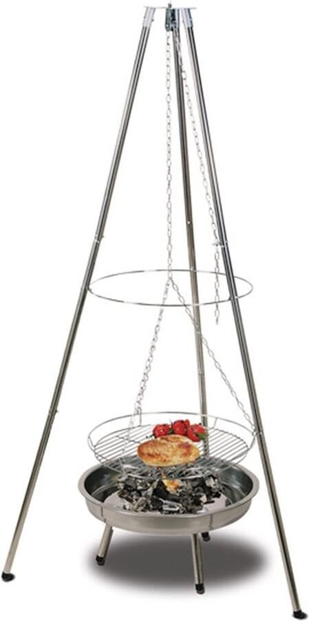 Zwenkgrill met vuurschaal Buitenkeuken Grill Gezellig buiten koken In hoogte verstelbaar 55 cm diameter Zilver