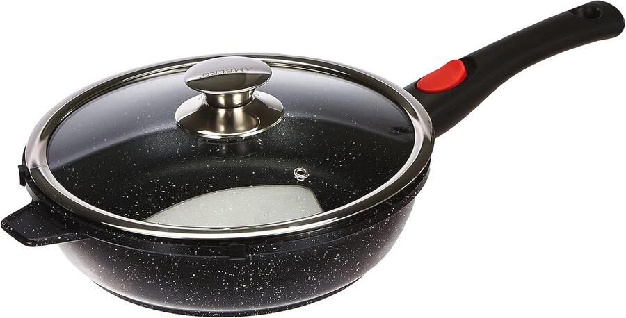 Zwenkpan 24 cm met Afneembare Handgreep Gegoten Aluminium met Steenlook Coating en Glazen Deksel voor Alle Warmtebronnen PFOA-vrij Grijs
