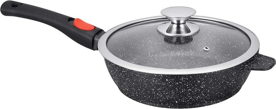 Zwenkpan met Deksel Koekenpan Hapjespan Gezond Koken Afneembare Handgreep 28 cm Grijs
