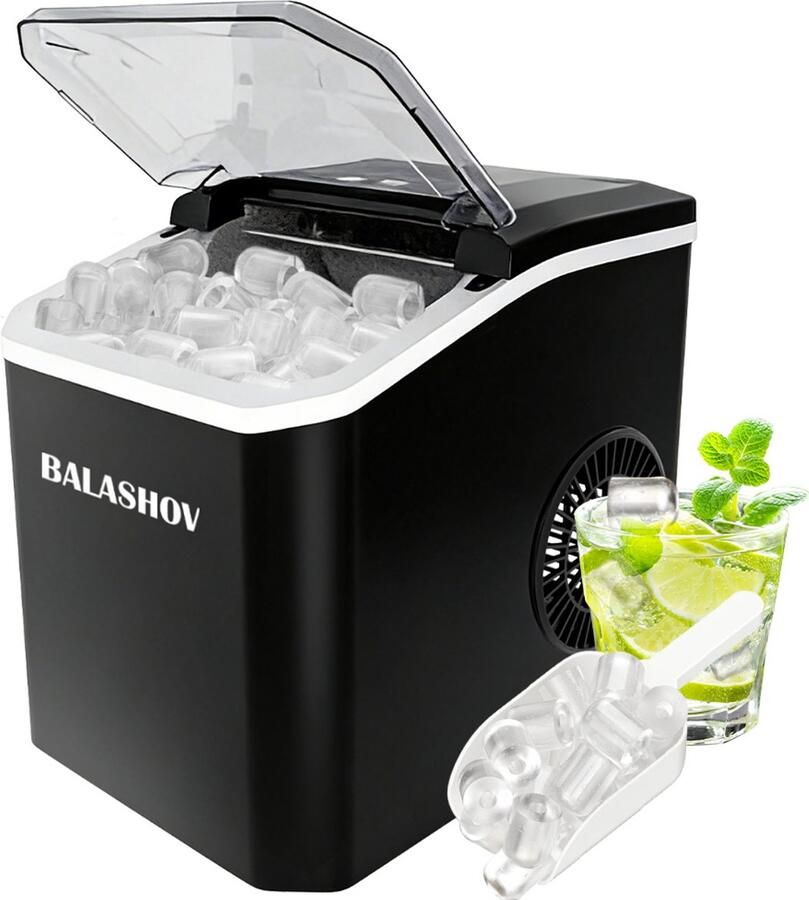 EAFC IJsblokjesmachine 1 2L Met IJsschep Zelfreinigingsfunctie 12KG 24U 9 Blokjes 6 Min Zwart