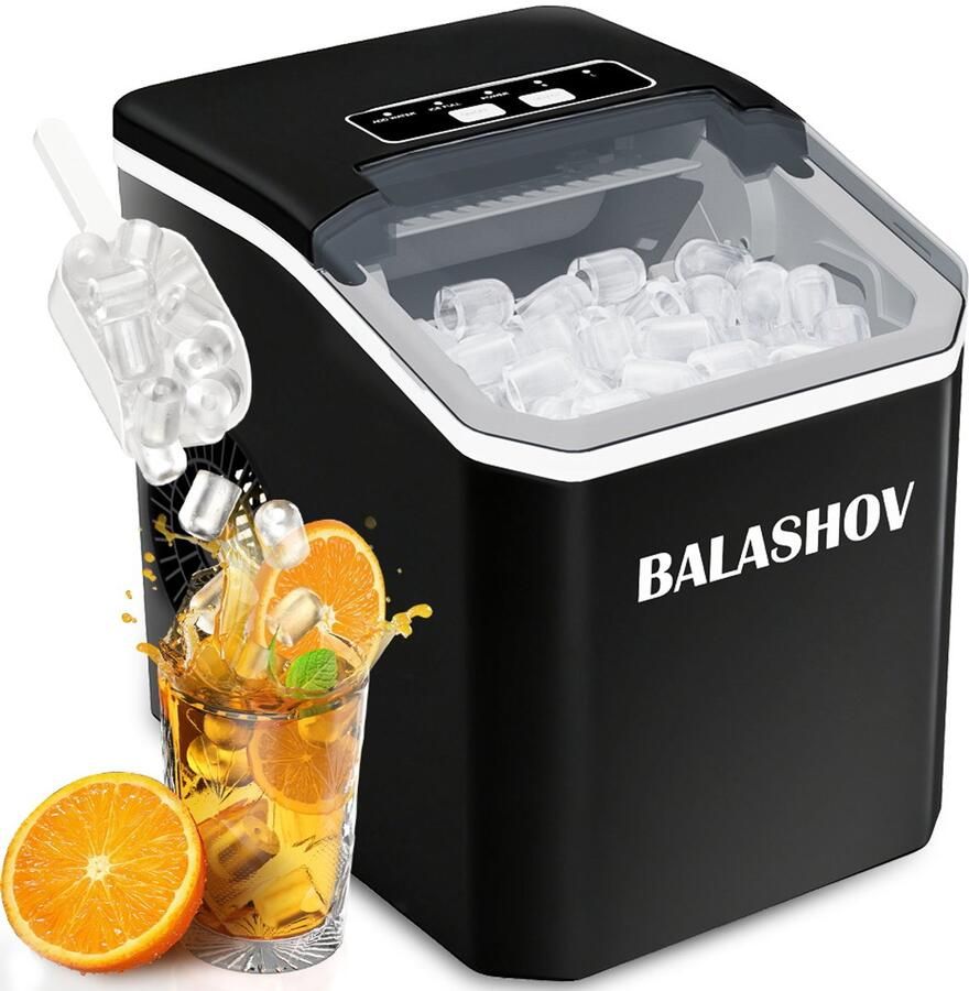 EAFC IJsblokjesmachine Zelfreinigingsfunctie & Geruisloos Incl. IJsschep IJsblokjesmaker – 12kg 24 uur – 9 Blokjes 6 Min 1.2L Draagbaar Zwart