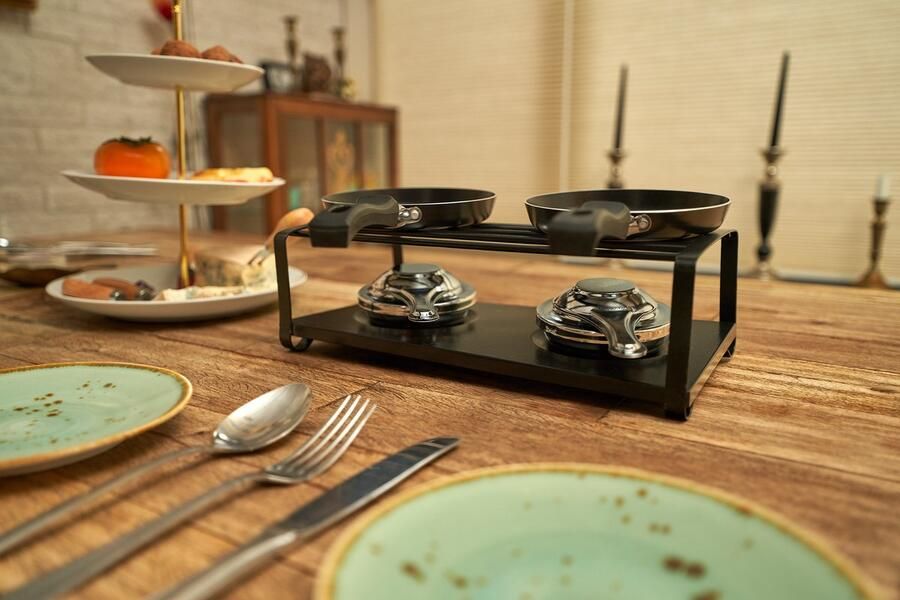 Easyline Gourmetset 2-Persoons 2 Branders met Pannetjes Zwart Metaal - Foto 2