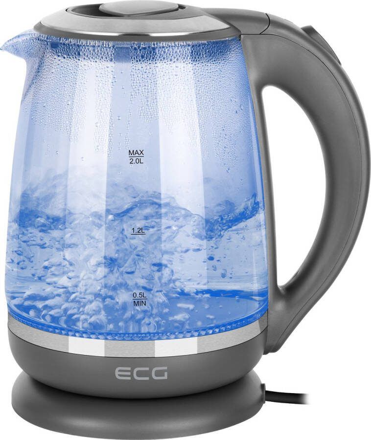 ECG RK 2020 Grey Glass Waterkoker Elegant design van kunststof en roestvrij staal in combinatie met gehard glas 2 0 L
