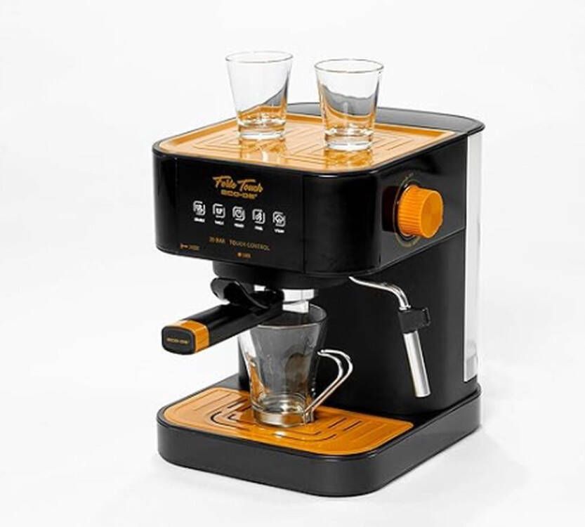 ECO-DE Espressomachine Met Koffiegrinder Espresso Apparaat Met Koffiemolen Bonenmaler Piston Koffiezetapparaat Melkopschuimer Zwart Oranje