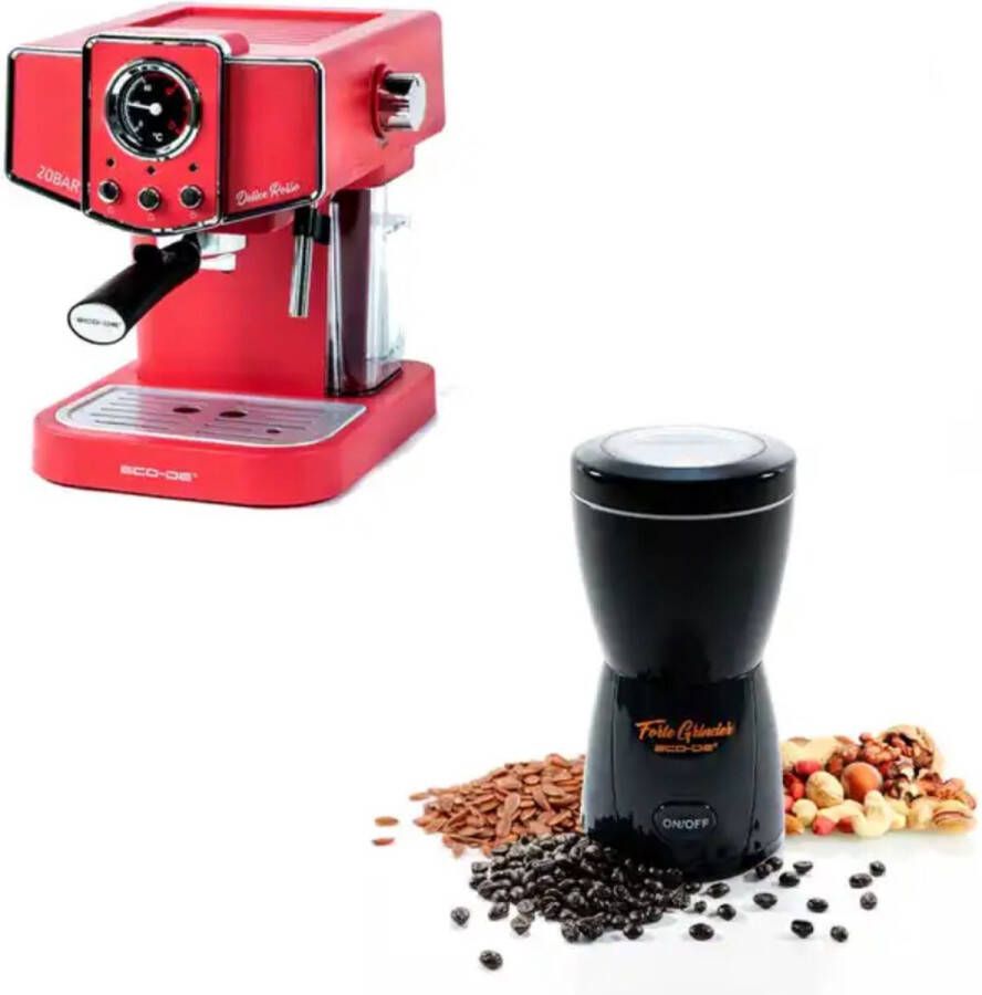 ECO-DE Sustainably C Espressomachine met koffiegrinder espresso apparaat met koffiemolen bonenmaler piston koffiezetapparaat melkopschuimer rood