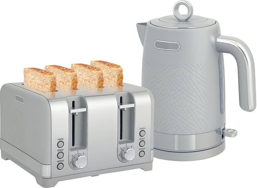 ECTEATOY 3-in-1 Ontbijtset met Waterkoker 1 7L- Broodrooster 4 Sneden en Eierkoker voor 6 Eieren Inclusief Maatbeker Zwart