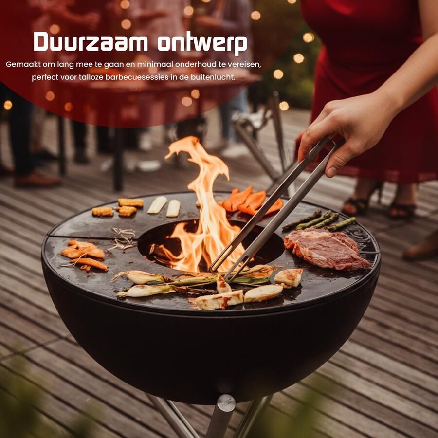 EdenOutdoor Grillplaat Bakplaat Voor op een Vuurschaal Plancha ring Bakplaat voor BBQ Grill Hittebestendig RVS Zwart Ø 78 cm 5 Mm