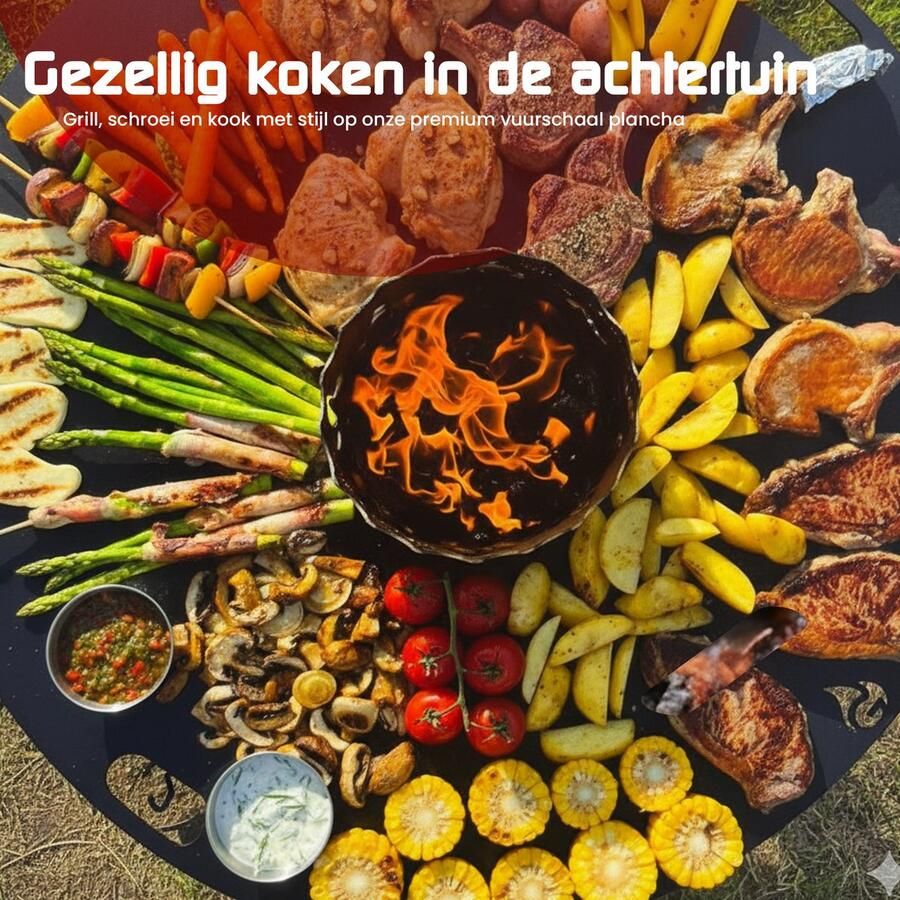 EdenOutdoor Grillplaat Bakplaat Voor op een Vuurschaal Plancha ring Bakplaat voor BBQ Grill Hittebestendig RVS Zwart Ø 78 cm 5 Mm - Foto 2