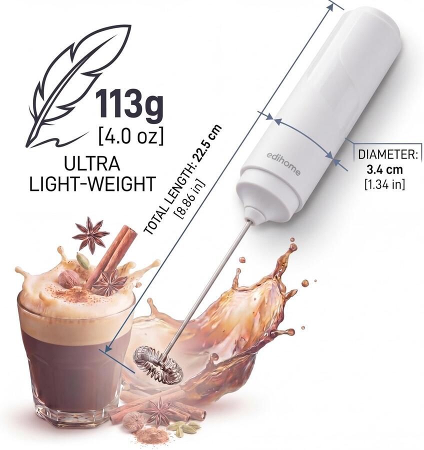 Edihome Melkopschuimer Elektrisch Milk Frother voor Koffie Handmatige Melkschuimer voor Cappuccino Latte ShopVlot