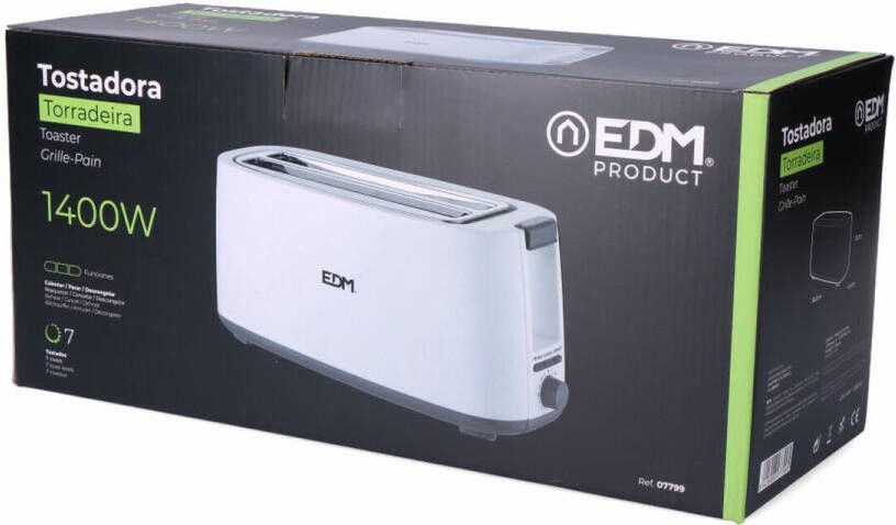 EDM Product Broodrooster EDM 07799 White Design 1400 W Dubbele sleuf