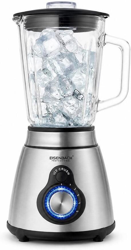 Eisenbach Professionele Blender SW-1380-800W- 1 5L Glazen Kan- Ice Crush- 5 snelheden + Pulse Inclusief Grinder