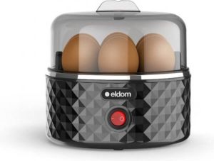 Eldom Eierkoker electrisch Geschikt voor 7 eieren RVS Inclusief maatbeker en alarm Energiezuinig Camping Zwart Design Diamond