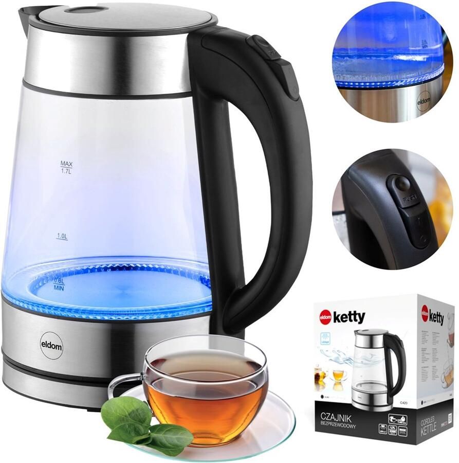 Eldom Ketty glazen waterkoker C420 1 7 liter 2200 W glas en metaal