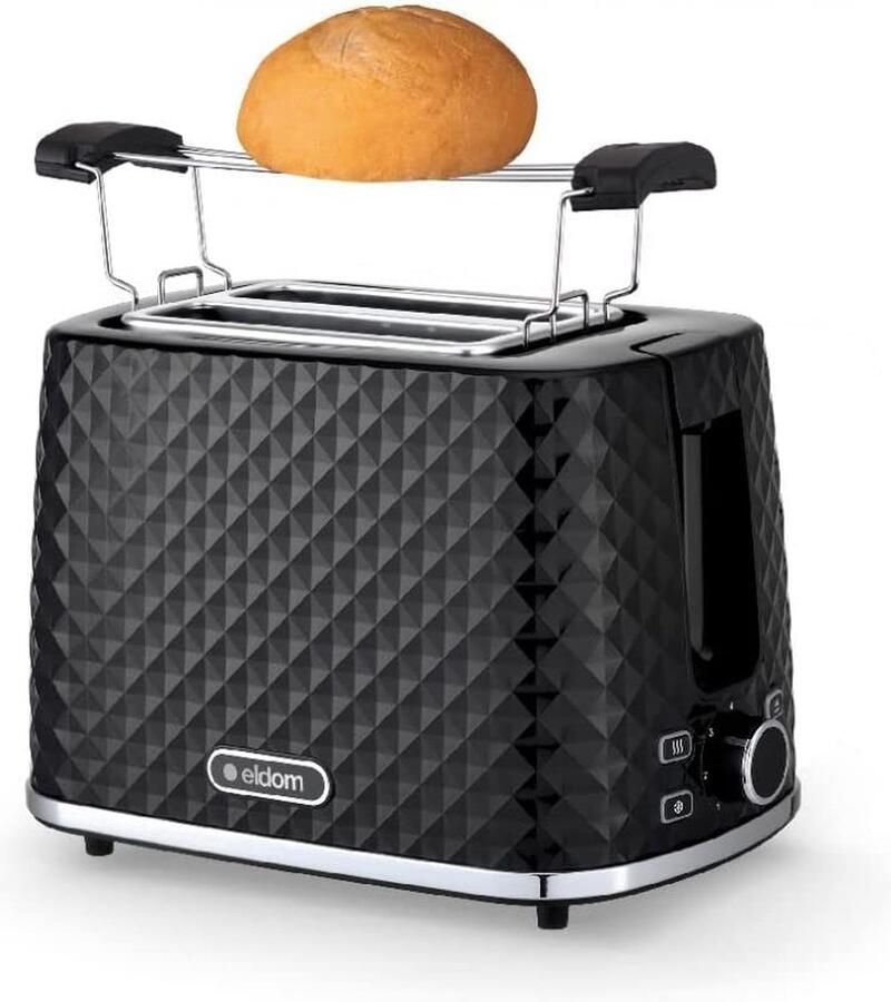 Eldom Toaster Broodrooster Retro Zwart Model 2024 Vintage Geroosterd brood Toaster met Cool Wall Ontdooi en Opwarmfunctie