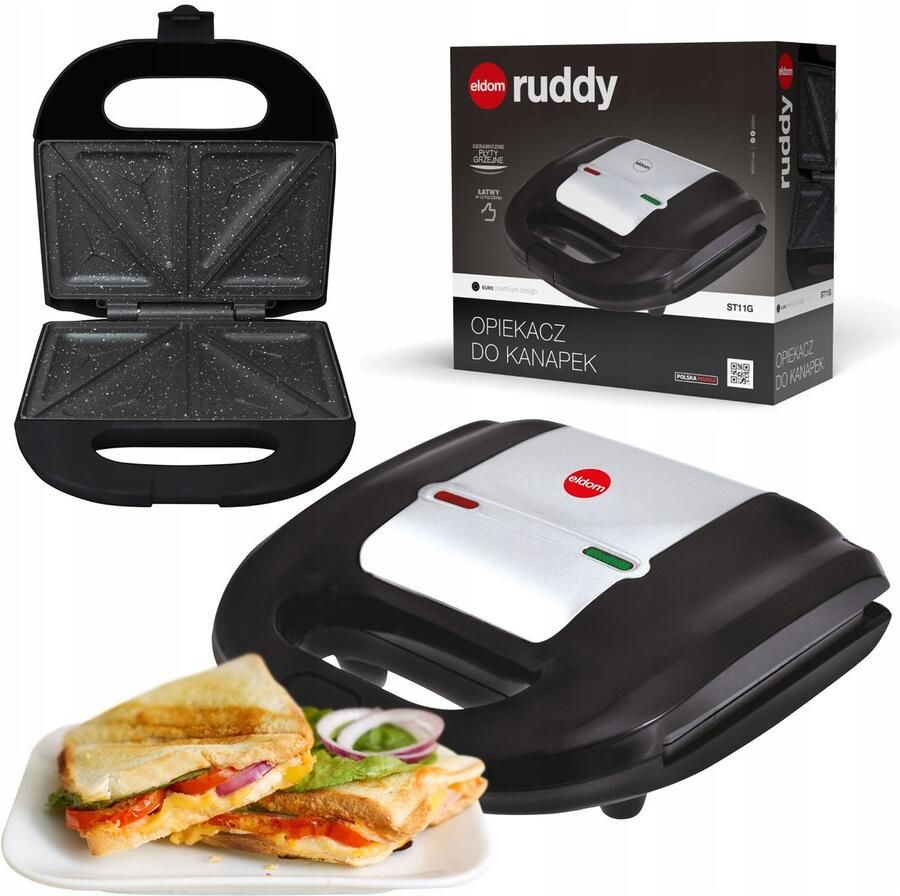 Eldom Tosti apparaat sandwichmaker antiaanbaklaag van keramiek vermogen 750 W LED-indicatielampje antislipvoetjes ST11G