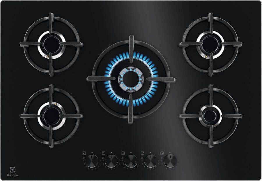 Electrolux Gaskookplaat Model EGG75372K Inbouw 74 cm Zwart 5 zones Glas-op-Gas StepPower - Foto 2
