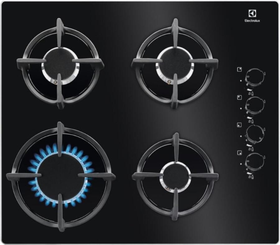 Electrolux Serie EGG 6407K Inbouw Gaskookplaat 59 cm Glazen Oppervlak Wokbrander