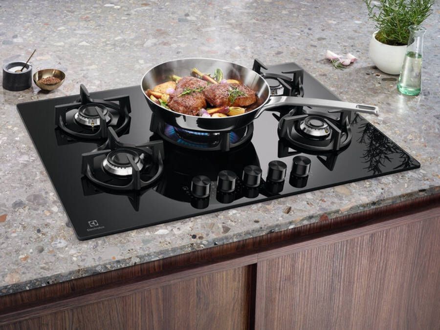 Electrolux Gaskookplaat Model EGG75372K Inbouw 74 cm Zwart 5 zones Glas-op-Gas StepPower