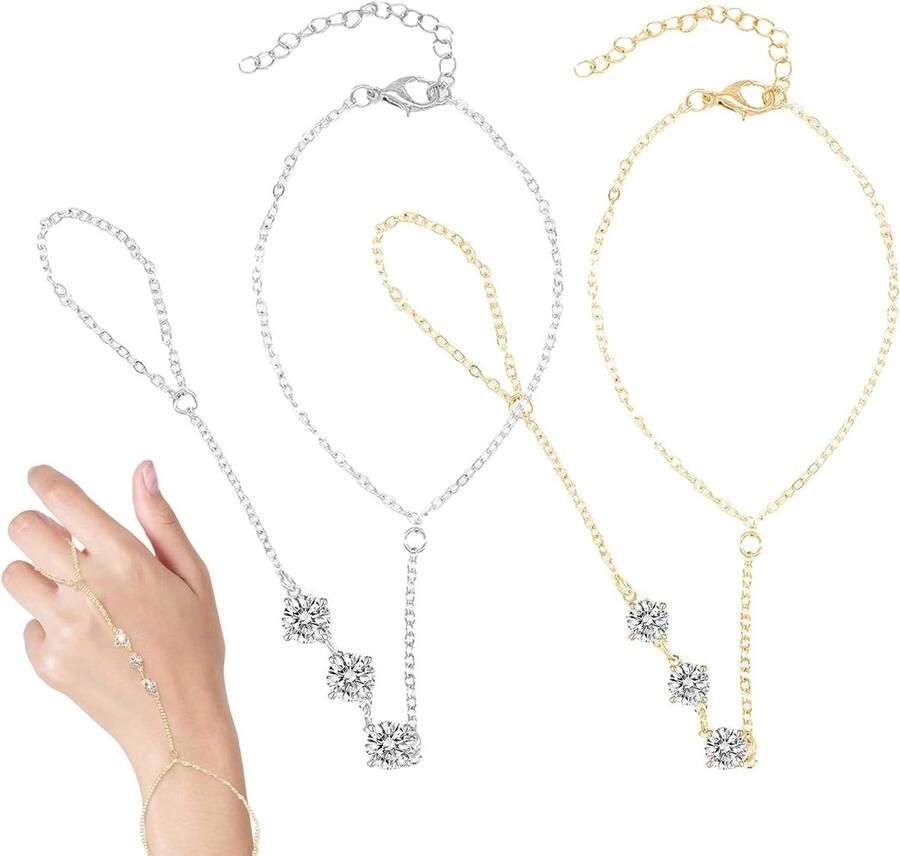Elegante Hand Harness Armband voor Vrouwen Set van 2 Verstelbare Maat 17-22 cm Stijlvolle Handketting met Ring Perfect voor Feestjes Strand en Dagelijks Gebruik